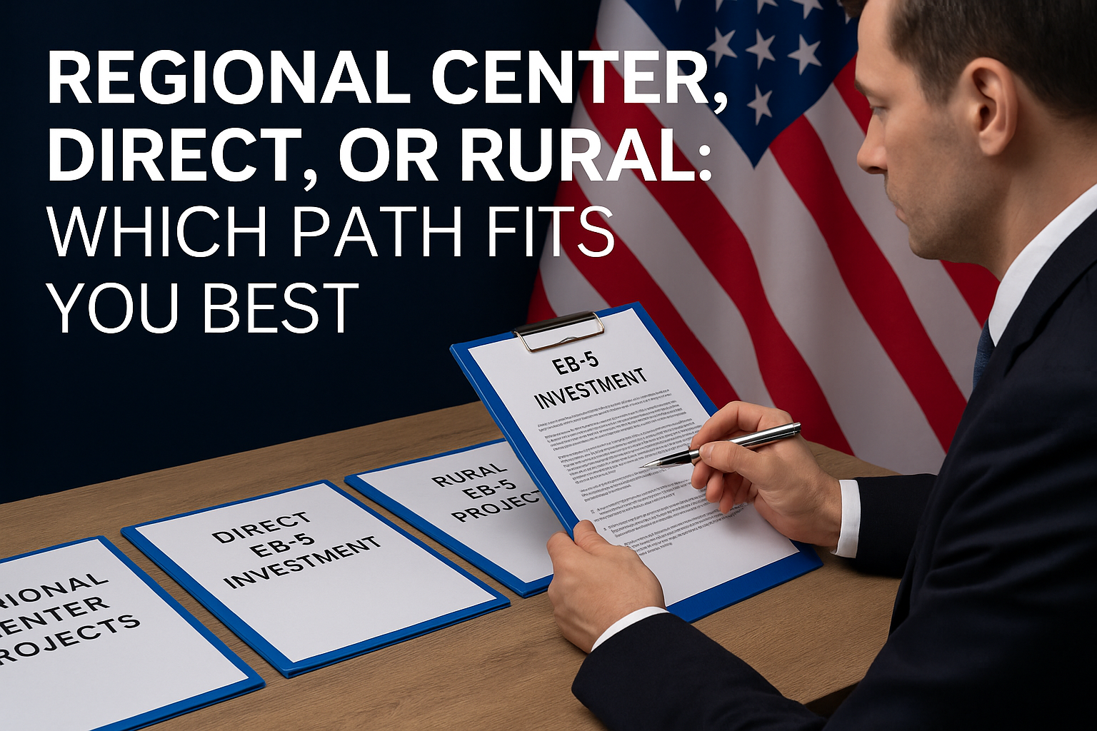 EB-5 investor reviewing Regional Center, Direct, and Rural project options before 2026 deadline.