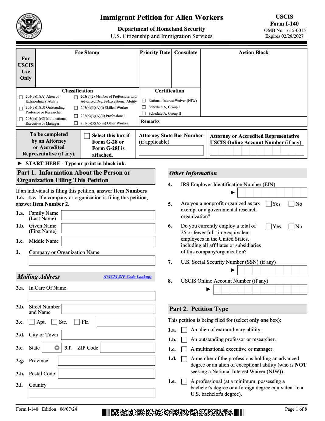 EB-3 Form I-140 Petition for Green Card