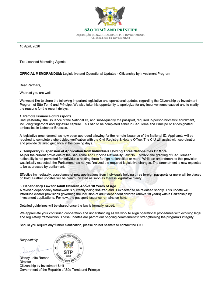 São Tomé and Príncipe CBI 2026 updates